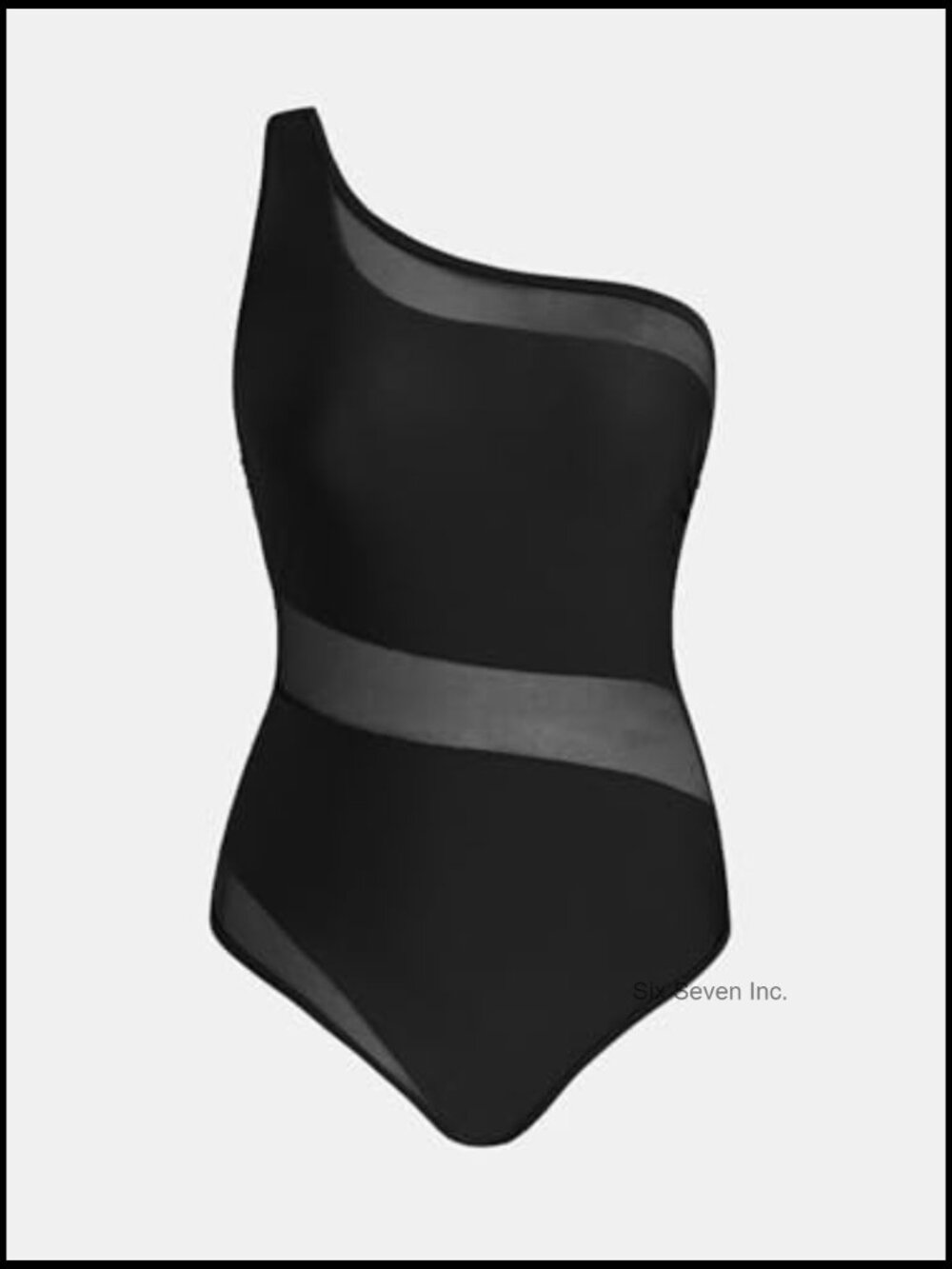 One Shoulder One Piece Swimsuit with Mesh Panel Removable Cups - Picture 5 of 7
